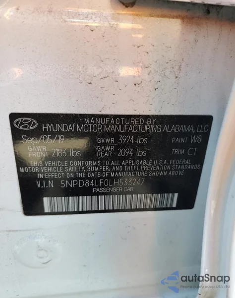 2020 Hyundai Elantra Sel from USA, damaged, VIN 5NPD84LF0LH533247